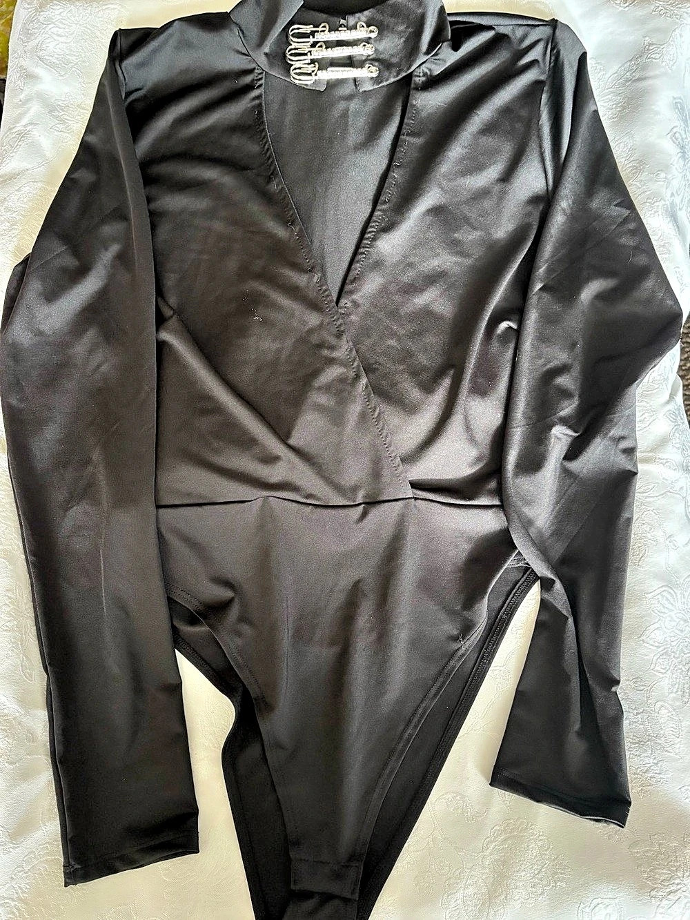 Fashion Nova Safety Pin Bodysuit Long Sleeve Bodysuit Black Large